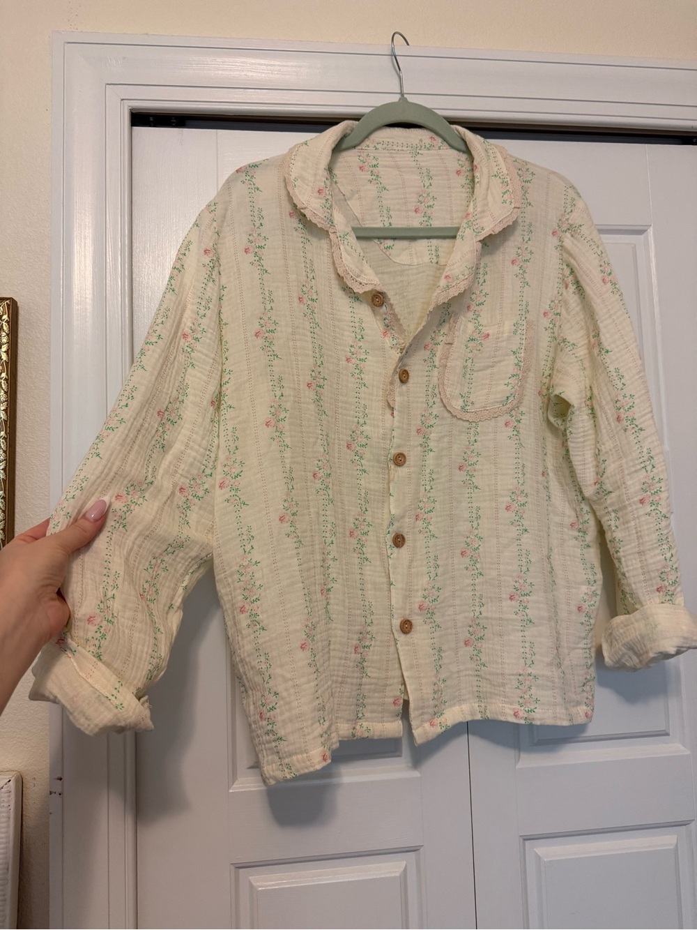 Cream Floral Button-Up Jacket 100% Cotton
